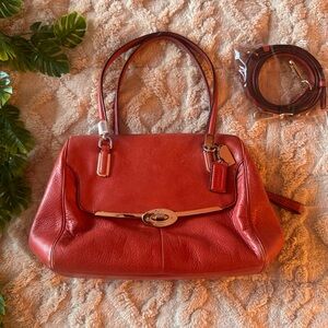 Coach Madison Madeline East West Leather Satchel | Detachable Crossbody | Coral